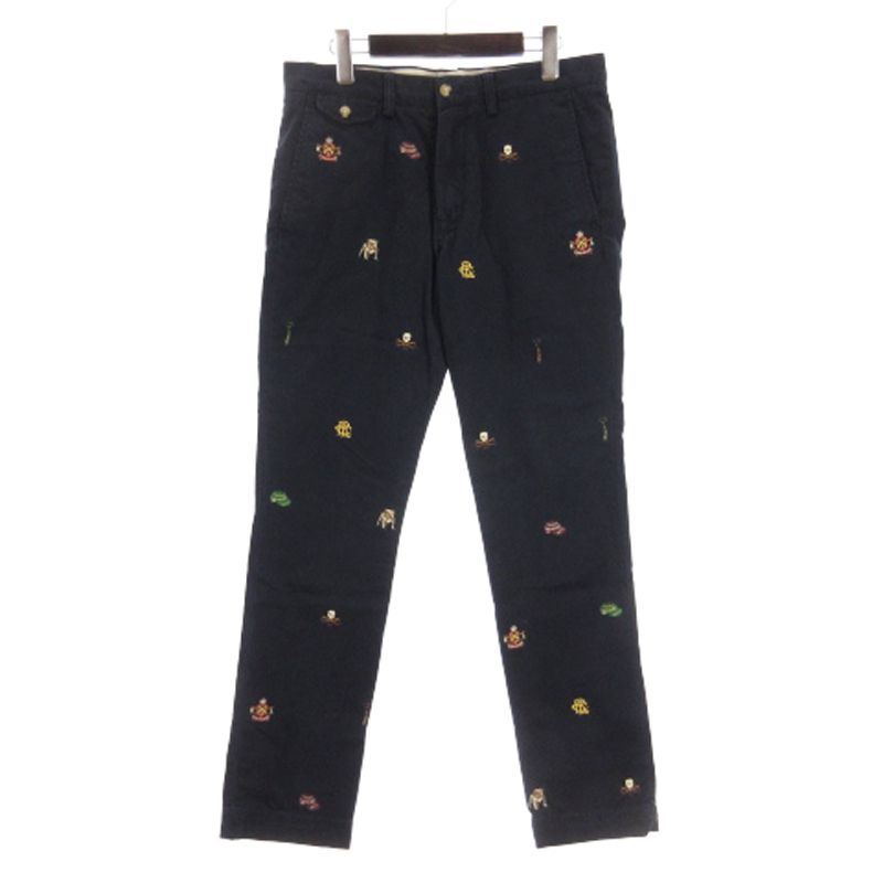 ポロ ラルフローレン POLO RALPH LAUREN チノパン 刺繍 総柄 ブルドッグ ネクタイ キャップ コットン 紺 ネイビー 32|32