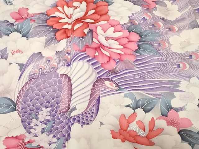 平和屋着物□豪華振袖 孔雀草花文 暈し染め 銀彩 正絹 逸品