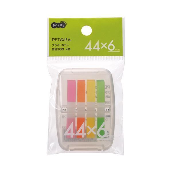 まとめ TANOSEE PETふせん ケース付 44×6mm ブライトカラー4色 1セット ×100セット