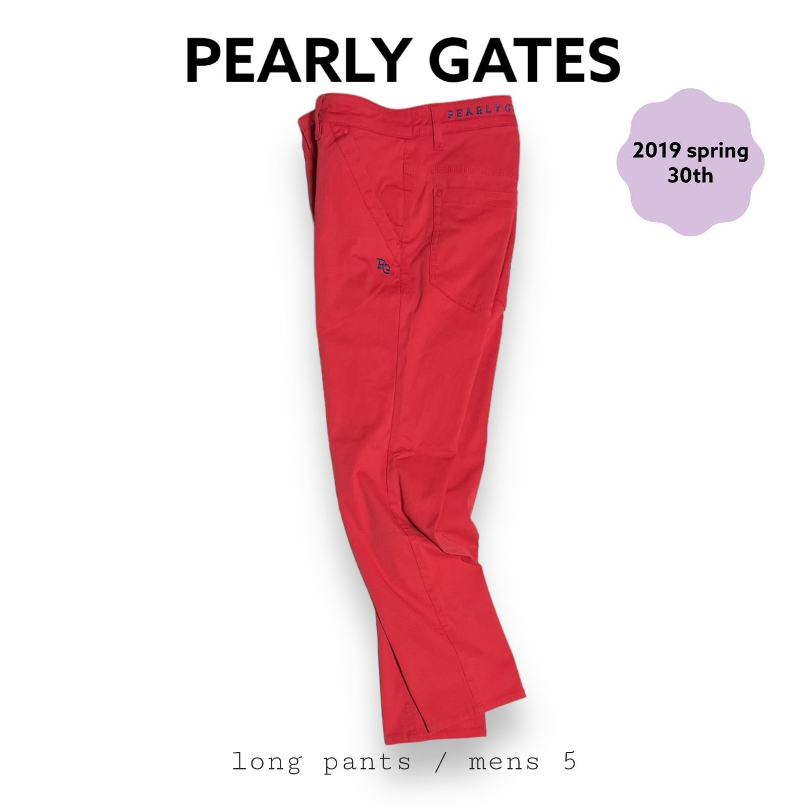 【新品タグ付】パーリーゲイツ　メンズ　ロングパンツ　Ｌ　レッド　サイズ5 ゴルフ メンズ 美品 PEARLY GATES ロングパンツ サイズ5 ピンク レッド