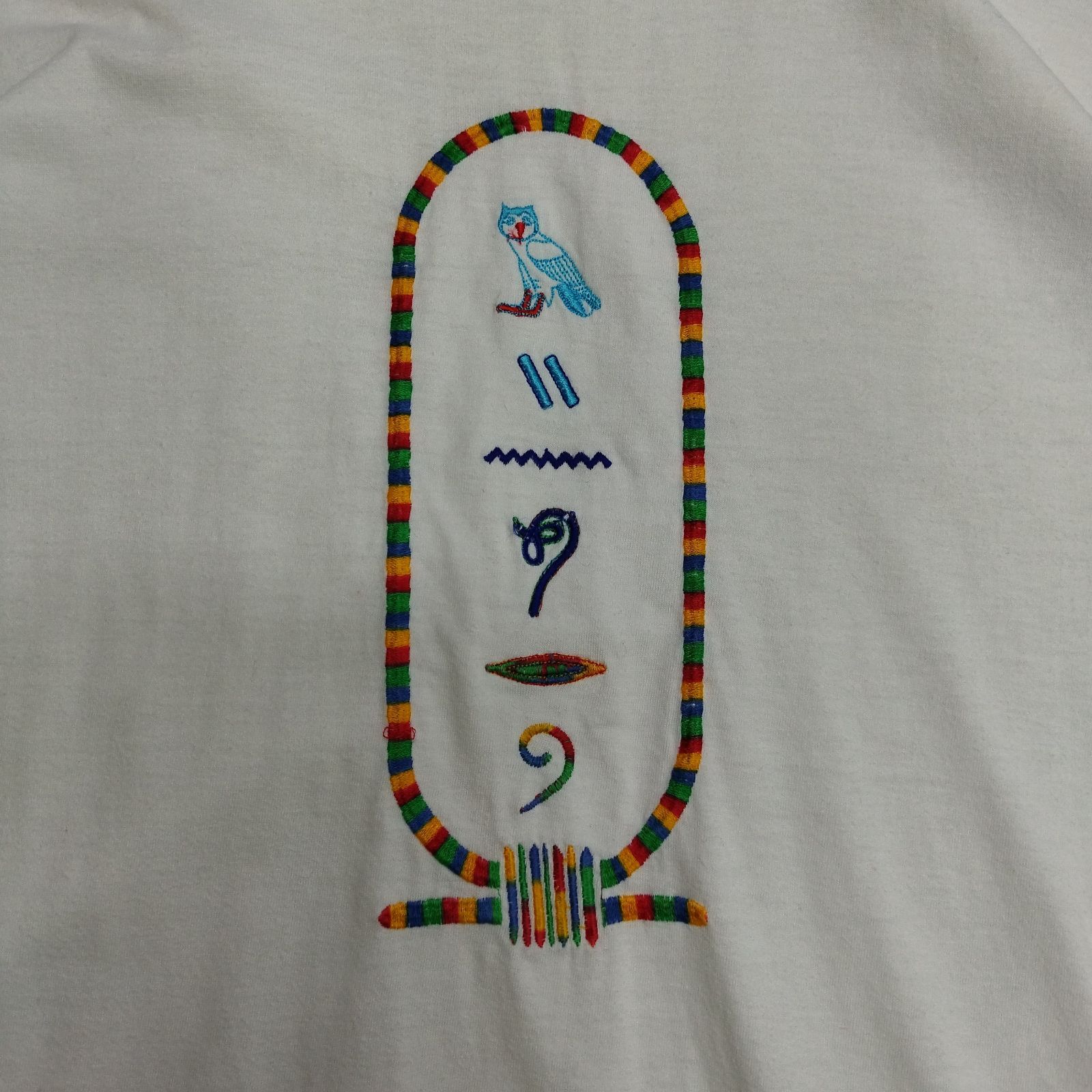 エジプト 象形文字 刺繍 半袖 クルーネック Tシャツ お土産 スーベニア 