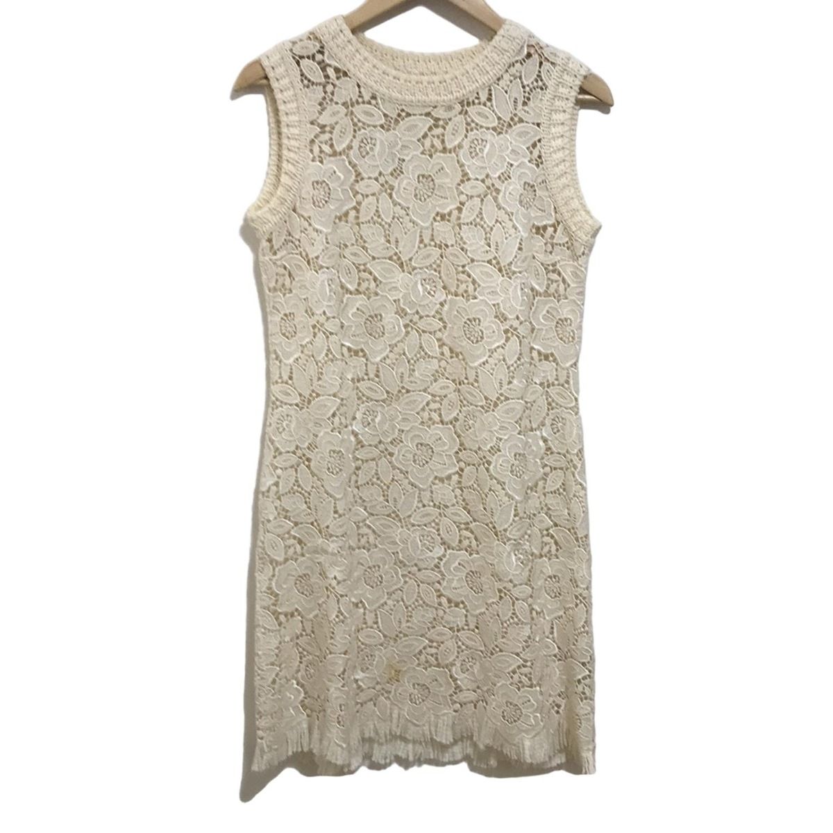 ERMANNO SCERVINO エルマノシェルビーノ ワンピース サイズ42 L レディース アイボリー ノースリーブ|ニット|フラワー|レース