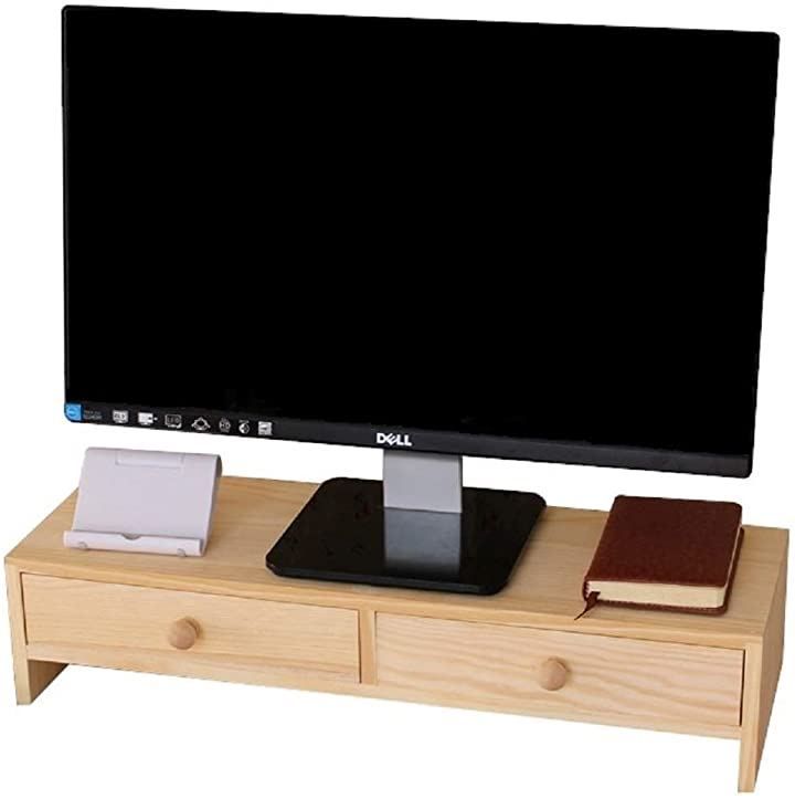 Anberotta モニター台 2段 木製 パソコン台 机上台 スタンド 机上ラック pc台 机上収納 引き出し付き キーボード収納 J94( ブラウン)