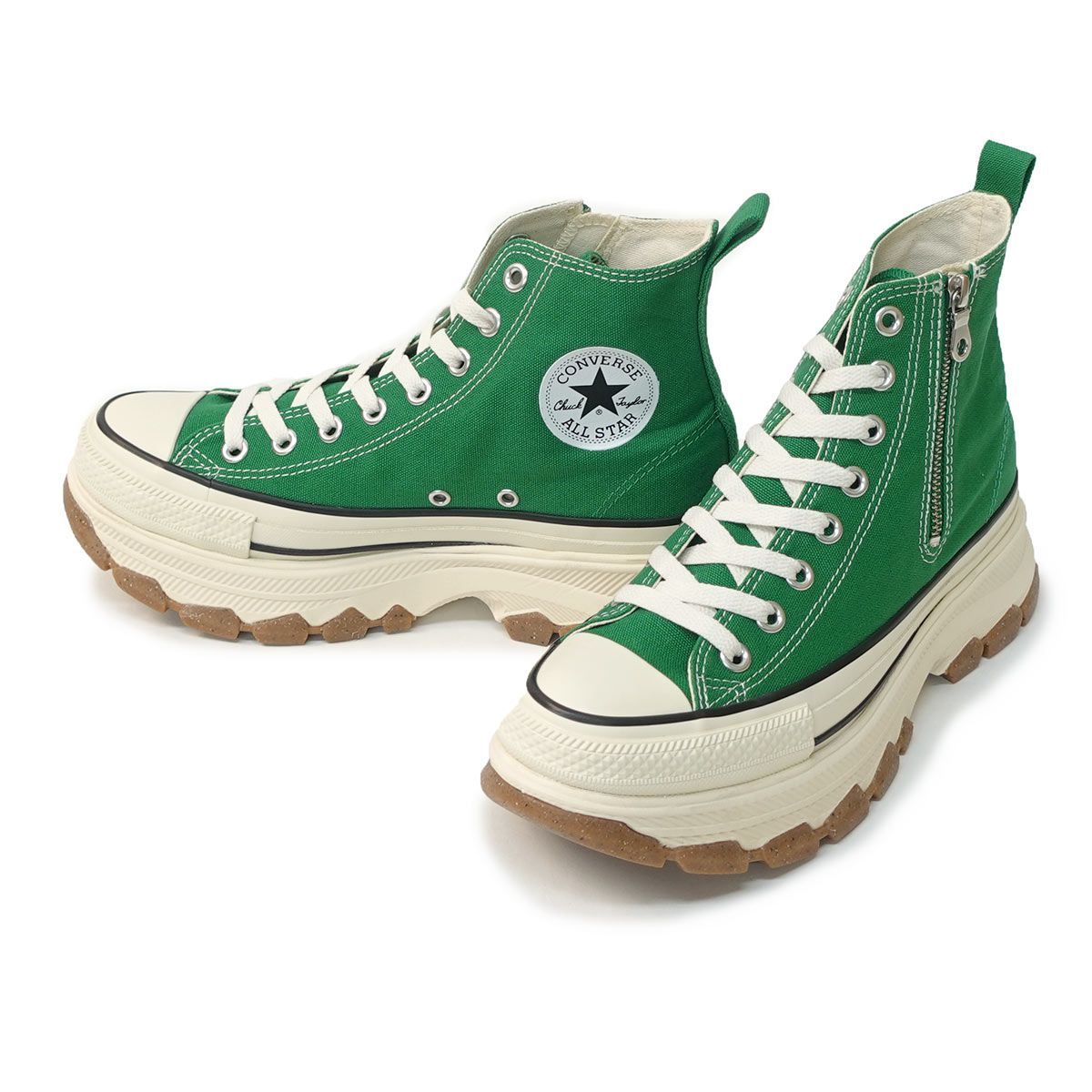 【新品】25.5～29.0cm コンバース CONVERSE スニーカー ハイカット 厚底 メンズ レディース オールスター（Ｒ）トレックウエーブ Z  HI グリーン 緑 ジッパー付 TREKWAVE