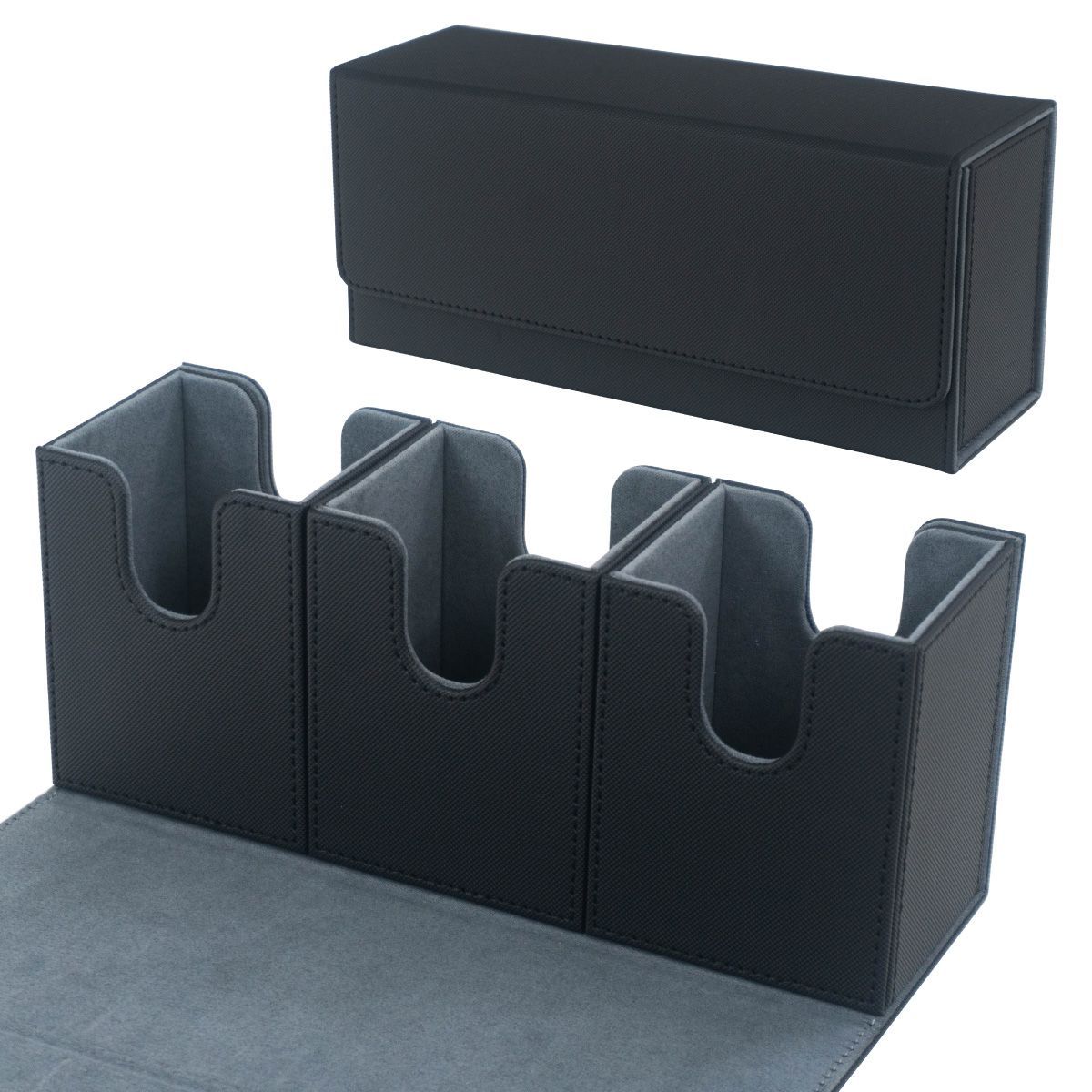 新品】デッキケース レザー 3個 マグネット 3重スリーブ 3つ 3列