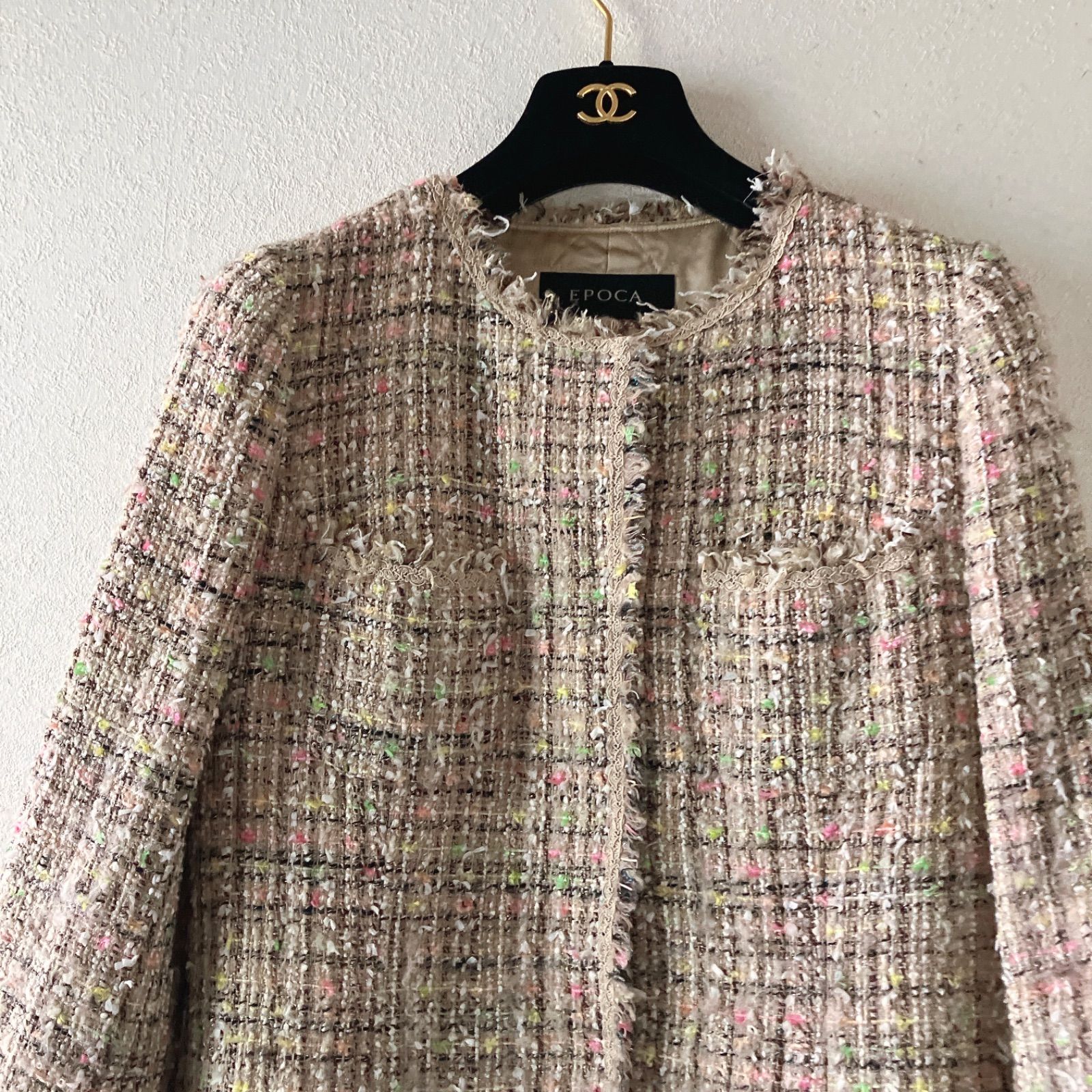EPOCA エポカ ツイード ノーカラー ジャケット コート 40 M相当