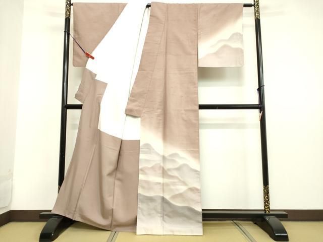 平和屋着物●石川県指定無形文化財　牛首紬　白山工房　手織り　訪問着　重ね山文　正絹　逸品　DAAV8627tw 平和屋着物○石川県指定無形文化財 牛首紬 白山工房 手織り 訪問着