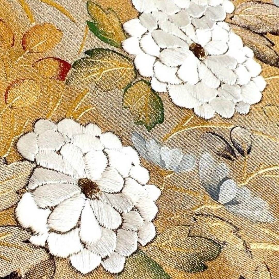 夏帯 袋帯 絽綴れ 桔梗の花 流水模様 金銀糸 麹色 O-3634 【公式通販】