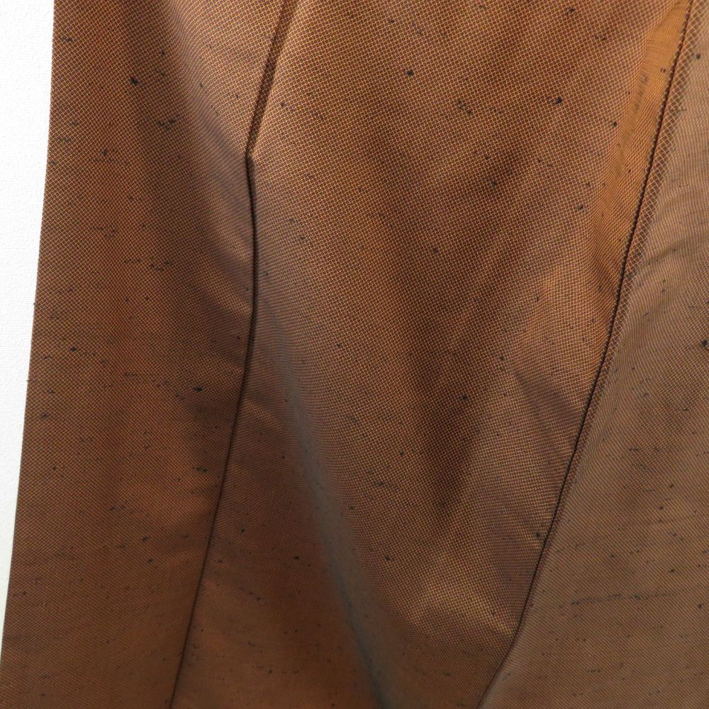 紬 着物 節紬織 斜め格子 橙茶色 正絹 袷 広衿 カジュアル 仕立て