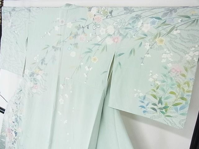 奥田秀水 手描き友禅 花尽くし 正絹色留袖 渋緑 160cm l078 奥田秀水 手描き友禅 花尽くし 正絹色留袖 渋緑 160cm l078