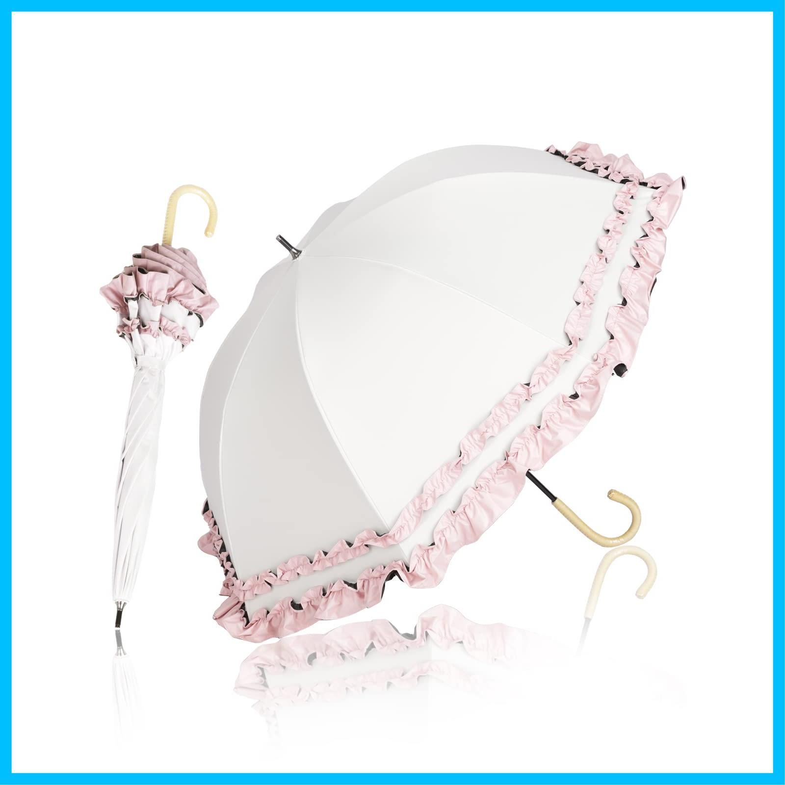 遮熱 かわいい 晴雨兼用 フリル 丈夫 軽量 ドーム 5級撥水 レディース 日傘兼用雨傘 プレゼント 完全遮光 深張り ラタン 長傘 遮光 持ち手 100 uvカット 親骨50 cm 日傘 KIZAWA