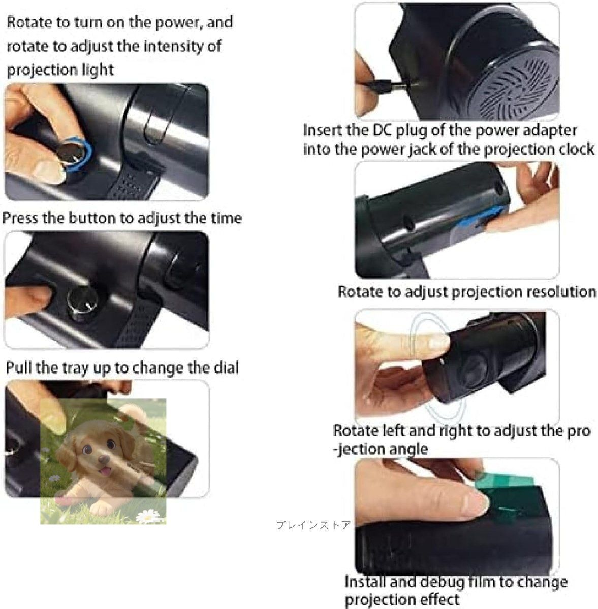 LED投影ローマ時計カラフルな投影アナログ時計回転180°調整 なプロジェクターリモコン付き ブラック NEXPOTALLINN_EU