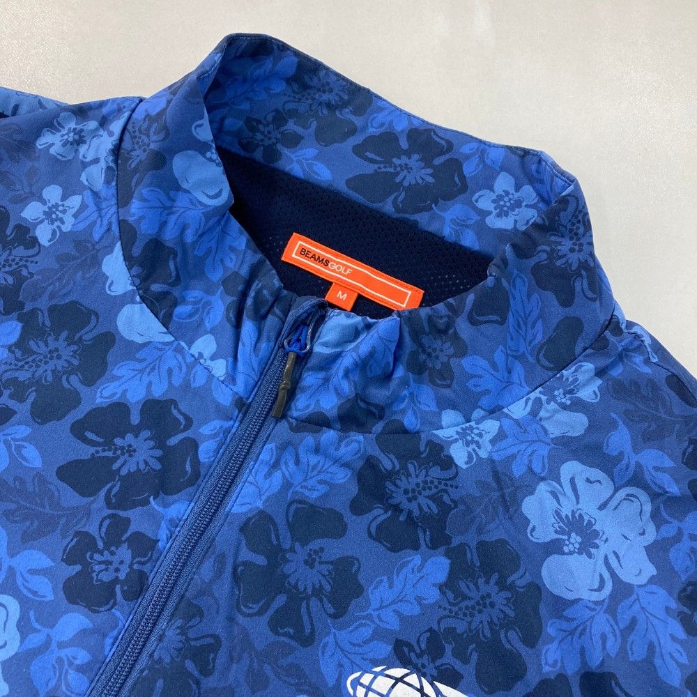 BEAMSGOLF 裏メッシュナイロンジャケット 花柄ブルー系ゴルフウェア BEAMSGOLF 裏メッシュナイロンジャケット 花柄ブルー系ゴルフ