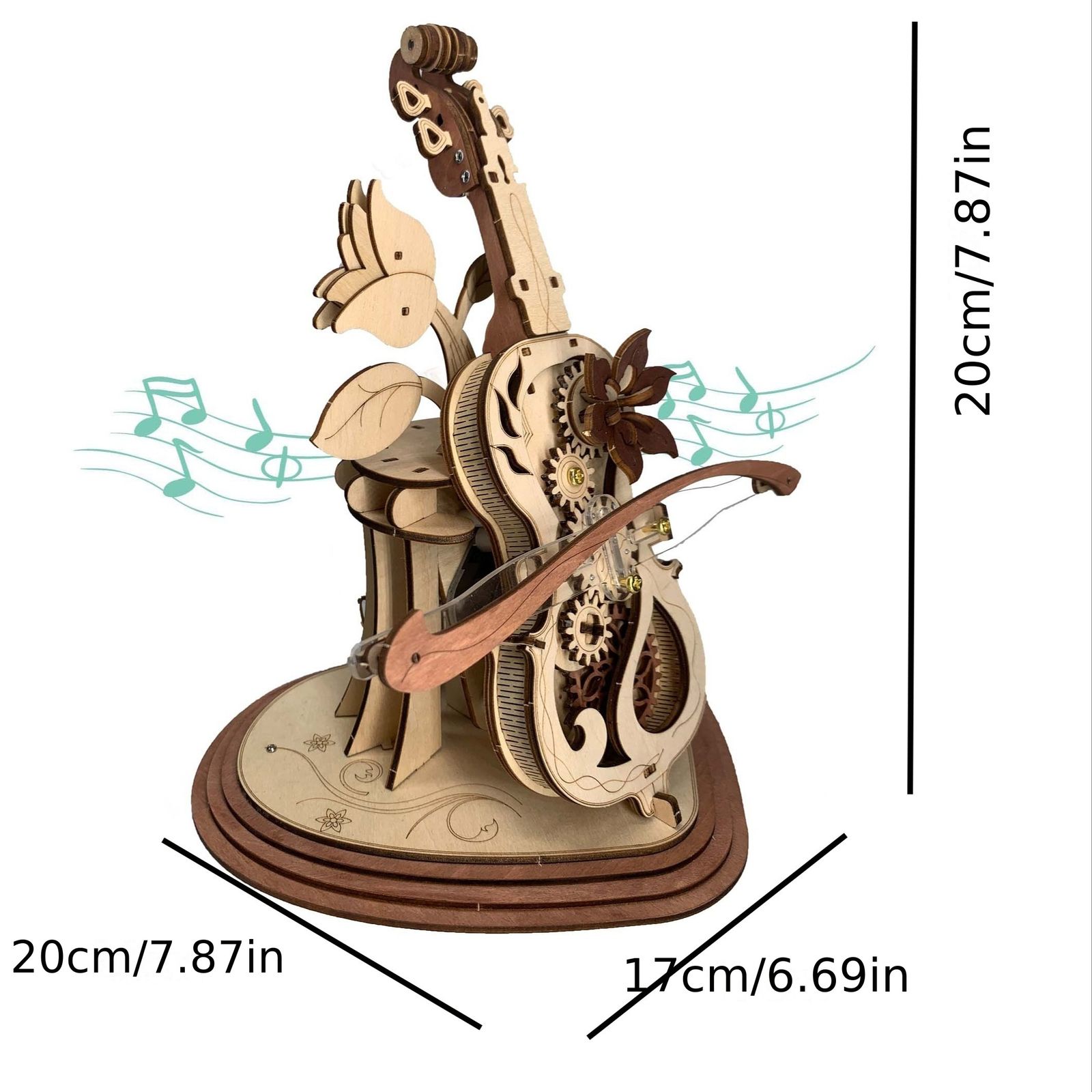大人のためのチェロの音楽箱3D木製パズルキット - DIYクラフトモデル、完璧なクリスマスギフト