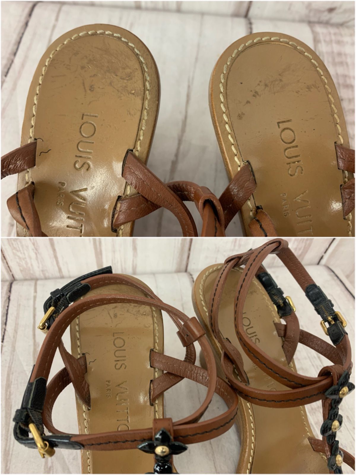 LOUIS VUITTON フラワー装飾ウェッジサンダル LOUIS VUITTON フラワー装飾ウェッジサンダル - メルカリ
