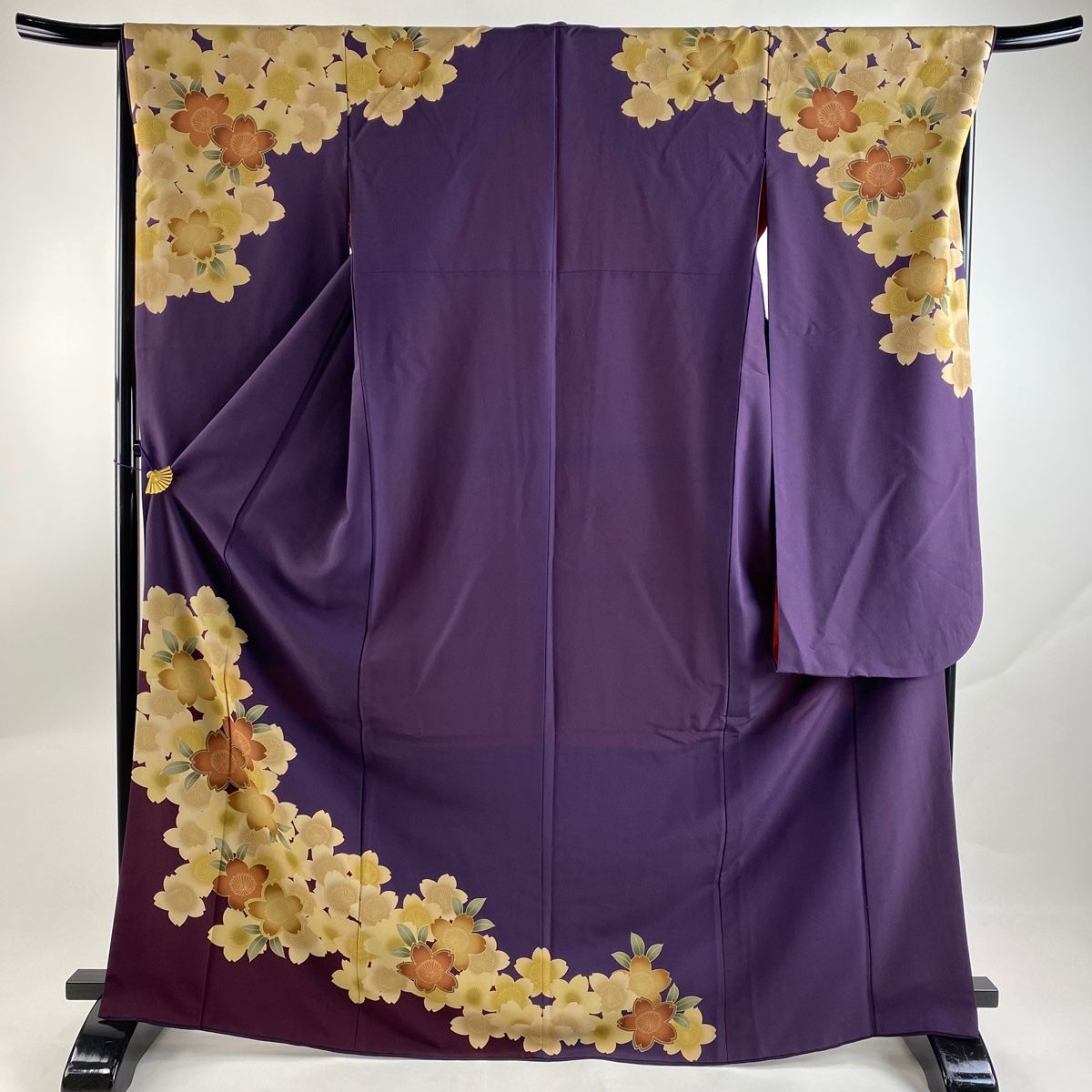 振袖 身丈170cm 裄丈67.5cm L 袷 洗える着物 桜 染め分け 紫 化繊 優品 【中古】