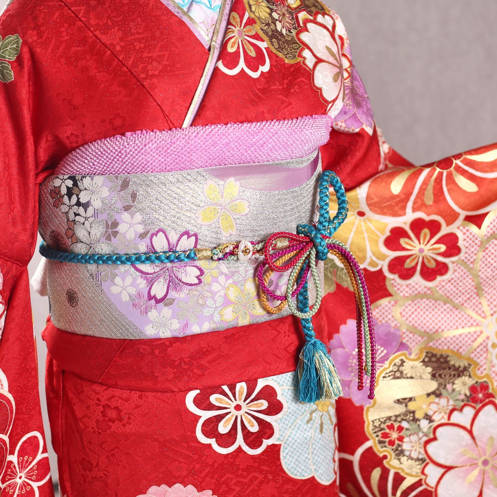 SOUBIEN 振袖セット 白系 オフホワイト 赤 菊 雪輪 桜 笹 花 絵