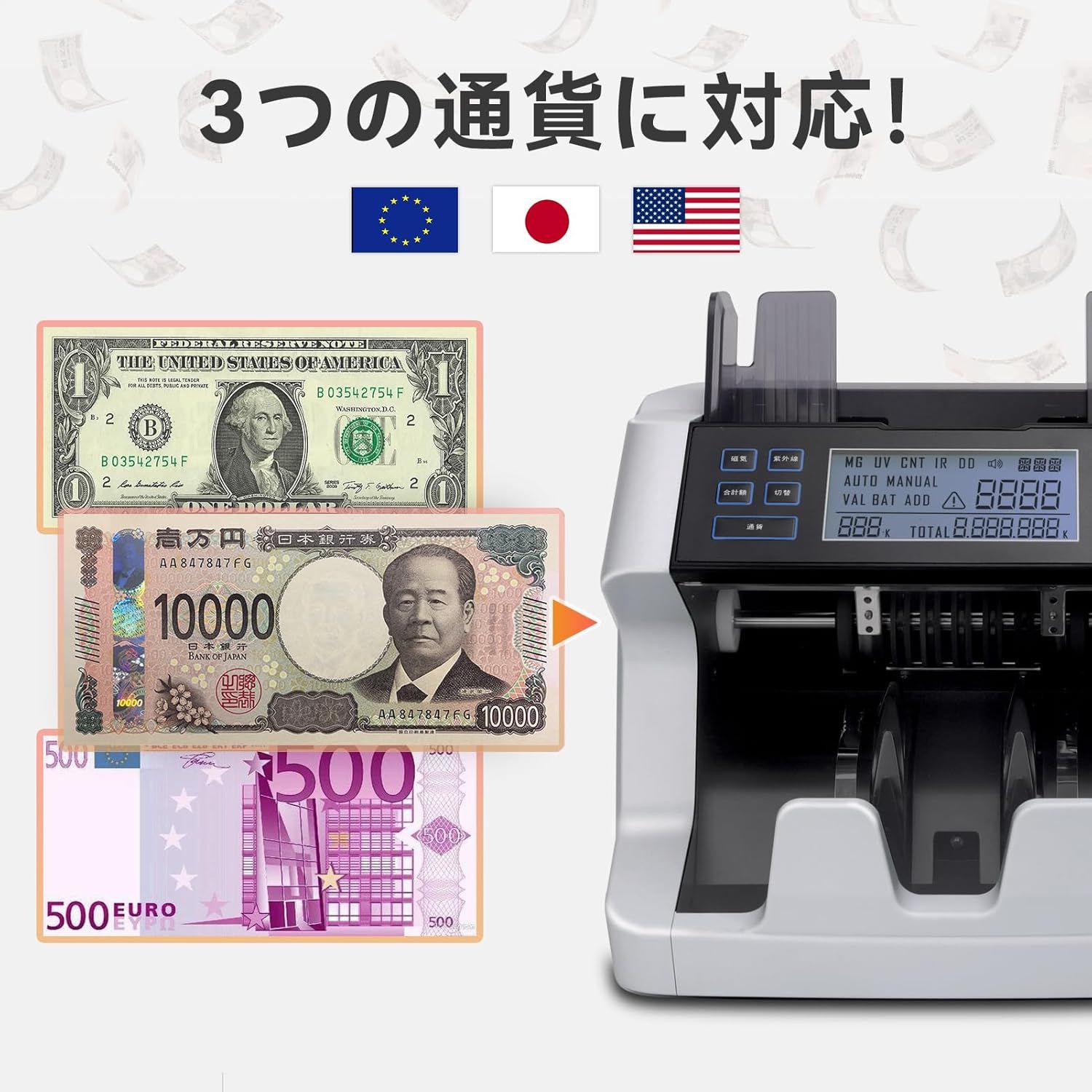 最安値，新作登場 紙幣カウンター【日本専用・新紙幣対応】マネー