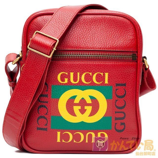 GUCCI ショルダーバッグ レザー ロゴプリント メッセンジャー ブラック 美 GUCCI グッチ グッチプリント メッセンジャーバッグ