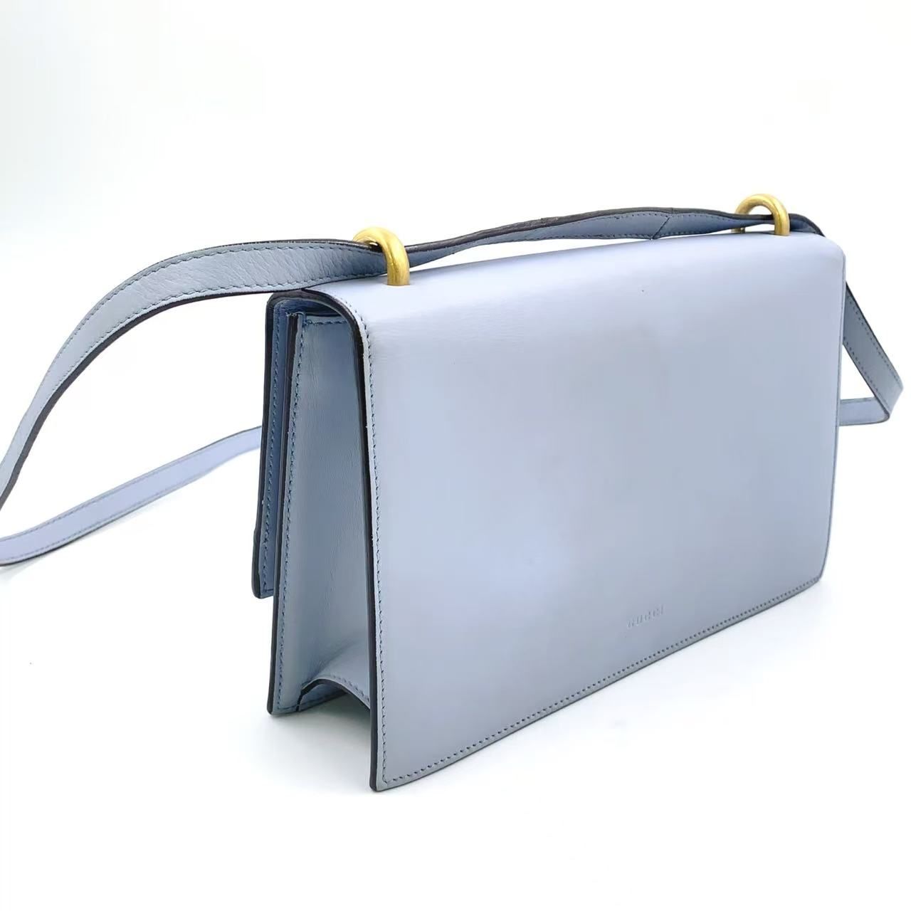 GUCCI GGマーモント 日本限定 レザー ライトブルー ショルダーバッグ  