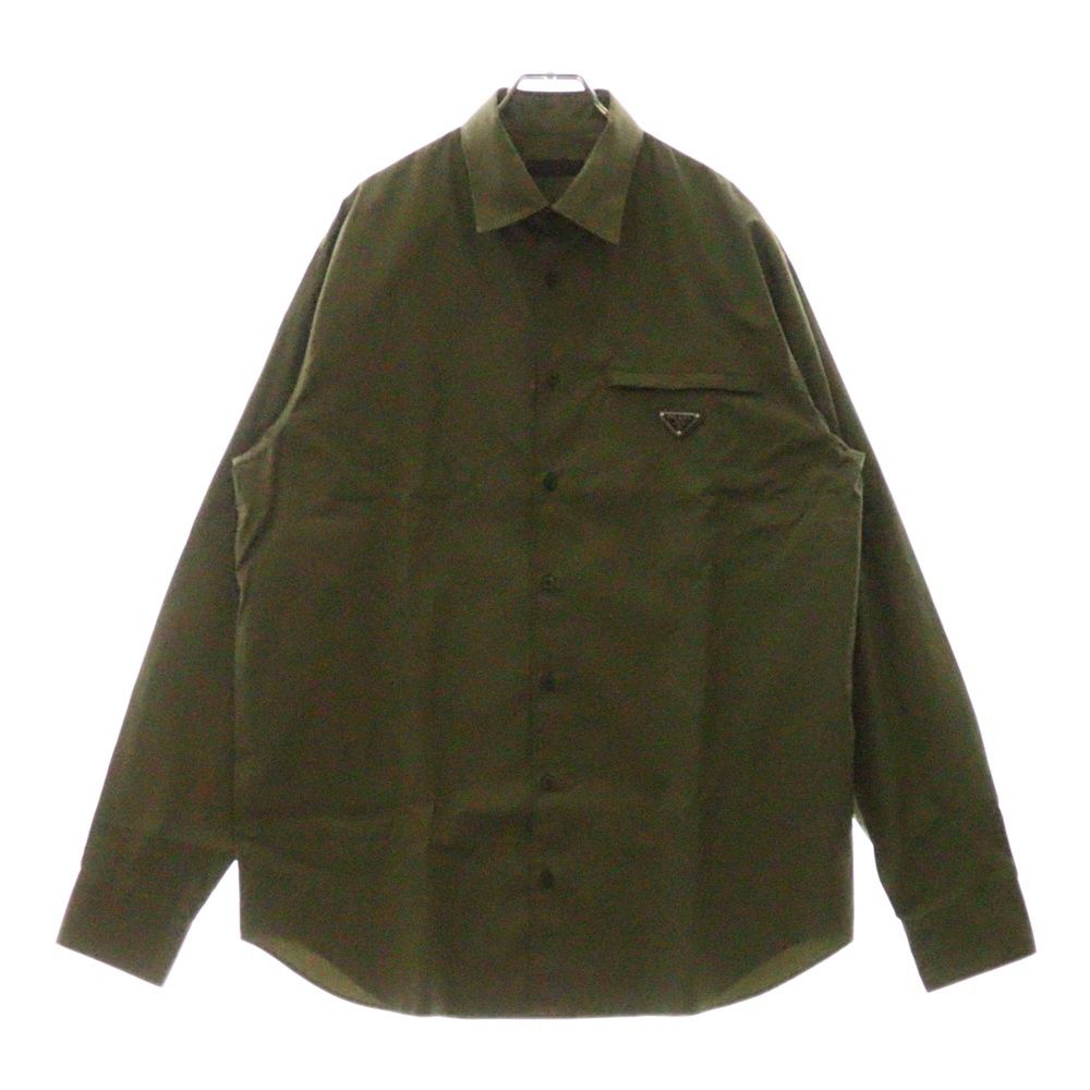 PRADA プラダ トライアングルロゴプレート オーバーサイズフィット 長袖シャツ カーキ UCN549 S0001XV2