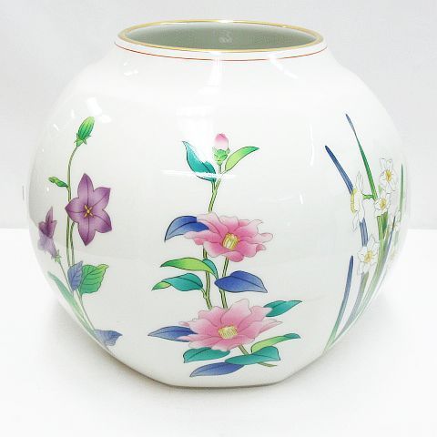 香蘭社 有田焼 金彩 八角花瓶 茶席の花 絵変わり 花瓶 壺 Z005-0507①