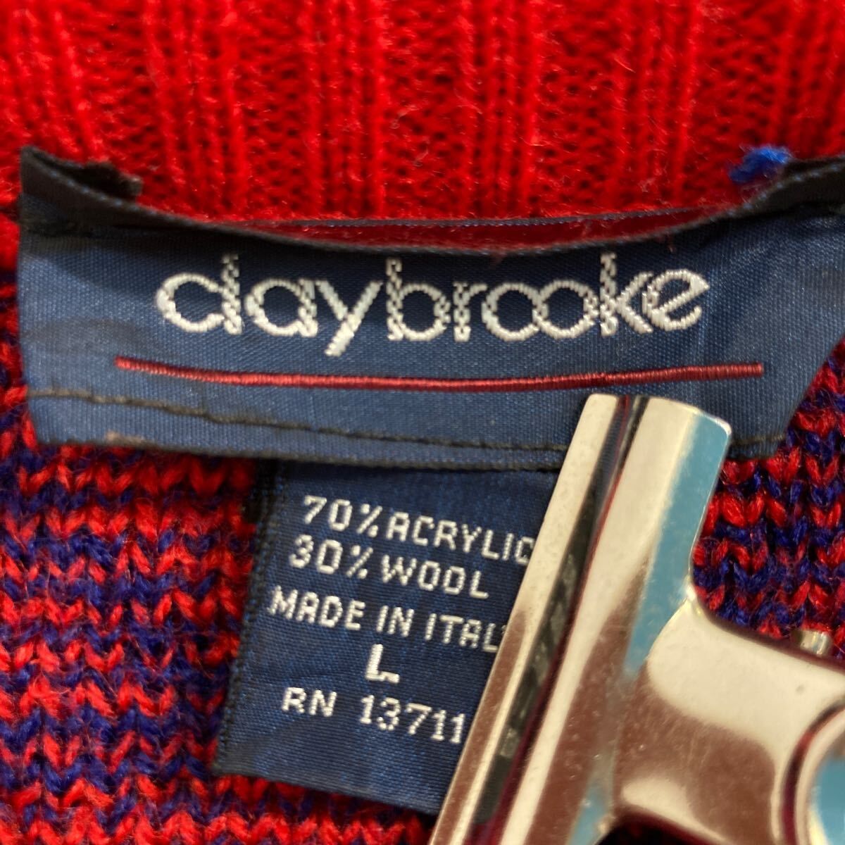 claybrooke ウール混 ニット セーター L レッド ネイビー 総柄 フェア 