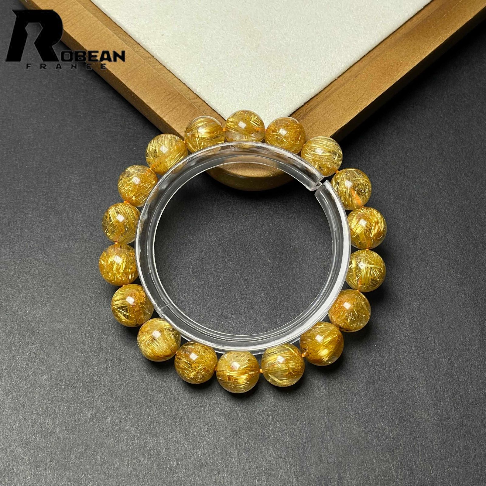 上品 EU製 定価90万円 ROBEAN ! 満針ルチルクォーツ ブレスレット パワーストーン 天然石 金運 お守り プレゼント 10.8-11.2mm D0922522