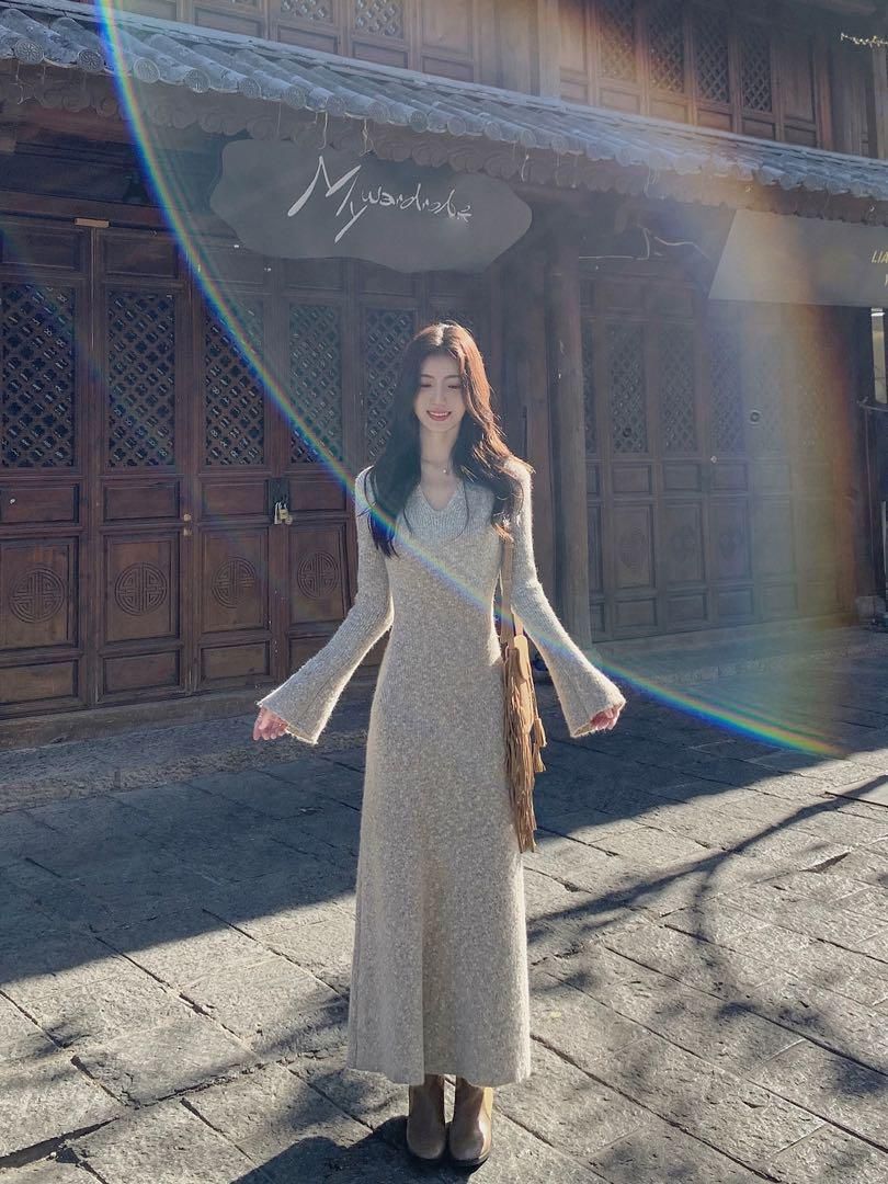 春ニットロングワンピース