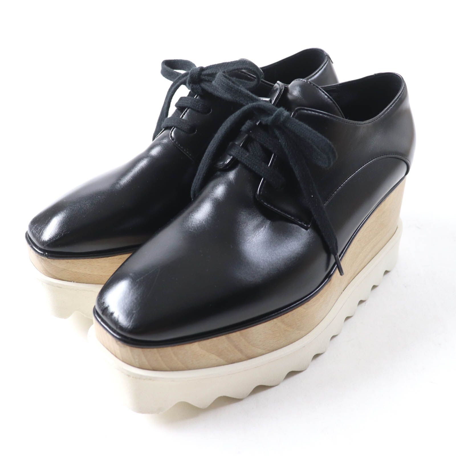 Stella McCartney ステラマッカートニー 363997 プラットフォーム ウッド ウエッジソール レースアップシューズ ブラック 34 レディース