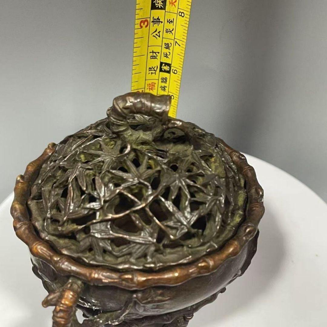 銅器 竹葉節透かし彫り炉 香炉 室内檀香炉 茶道具 香道具 工芸品