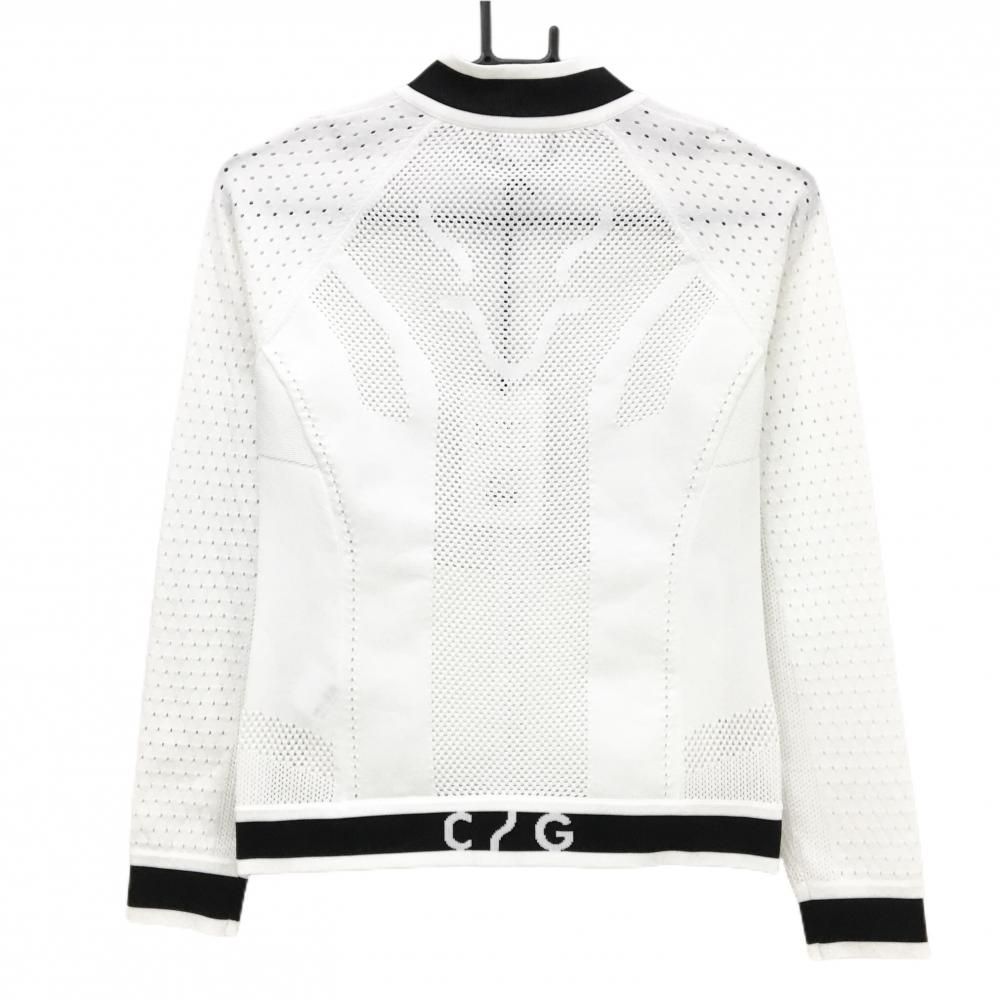 新品】CPG ニットジャケット 白×黒 透かし編み 立体ロゴ レディース 1