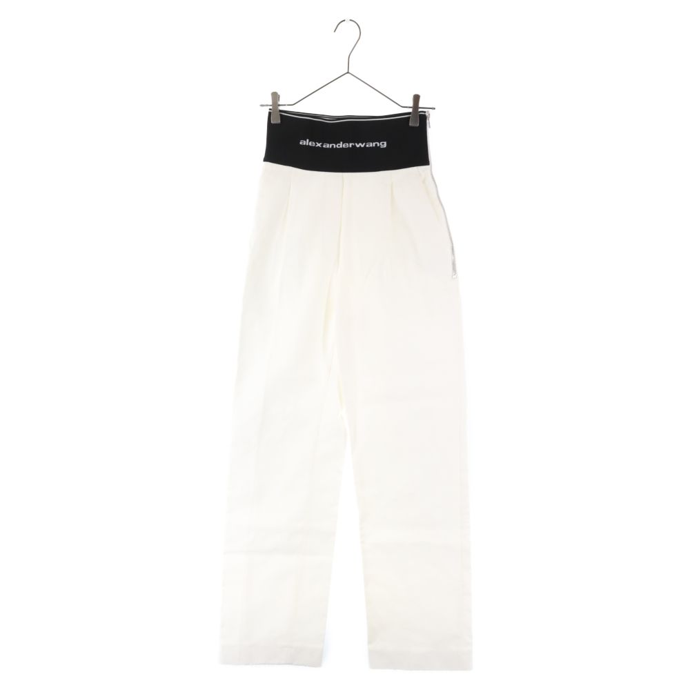 alexander wang ロゴ　ハイウエストストレートパンツ High-Waist Pleated Pant with Logo Elastic in BLACK | alexanderwang®