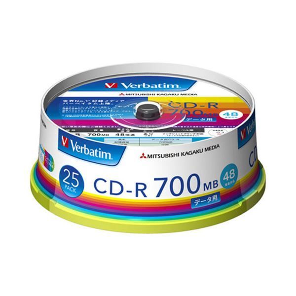 （まとめ）バーベイタム データ用CD-R700MB 4-48倍速 ホワイトワイドプリンタブル スピンドルケース SR80FP25V11パック(25枚) 