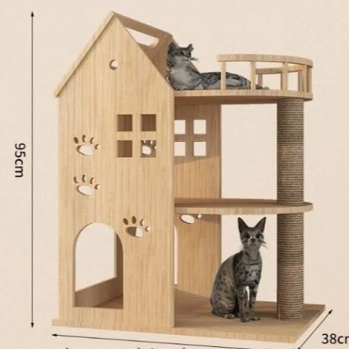 猫小屋猫別荘木一体猫の家柱猫城登り室内家庭用