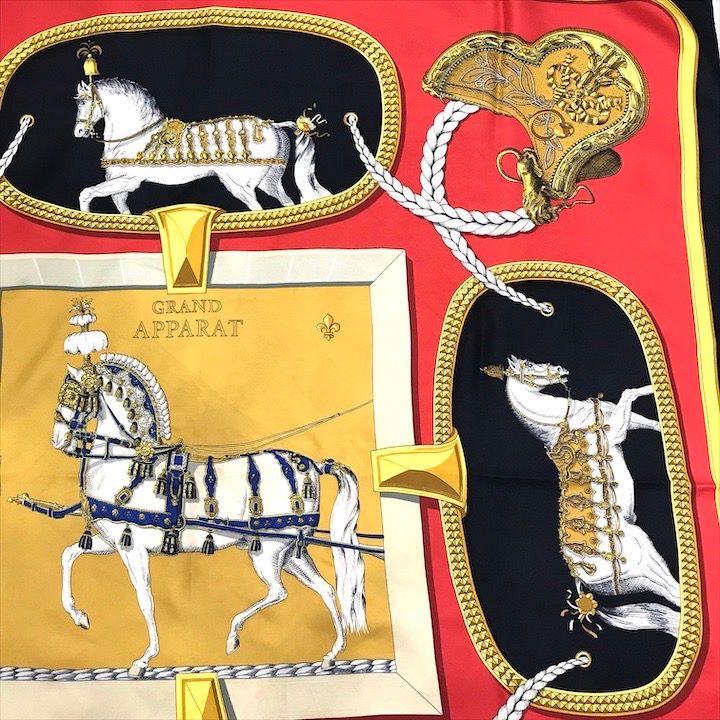 美品 HERMES エルメス 大判 スカーフ シルク 100％ カレ90 盛装の馬