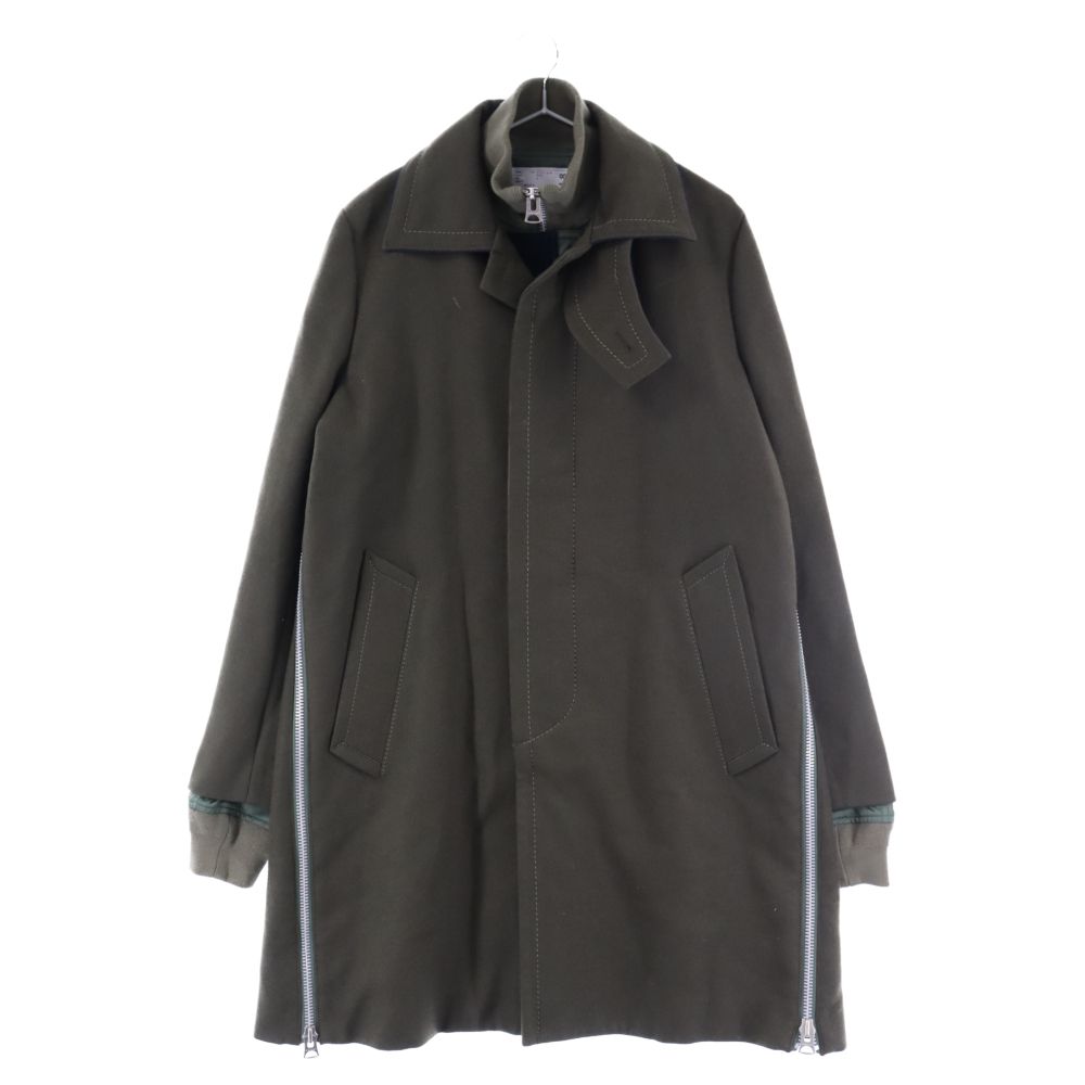 Sacai (サカイ) 18AW Docking Melton ドッキング メルトン バイカラー コート カーキ/ネイビー 18-01818