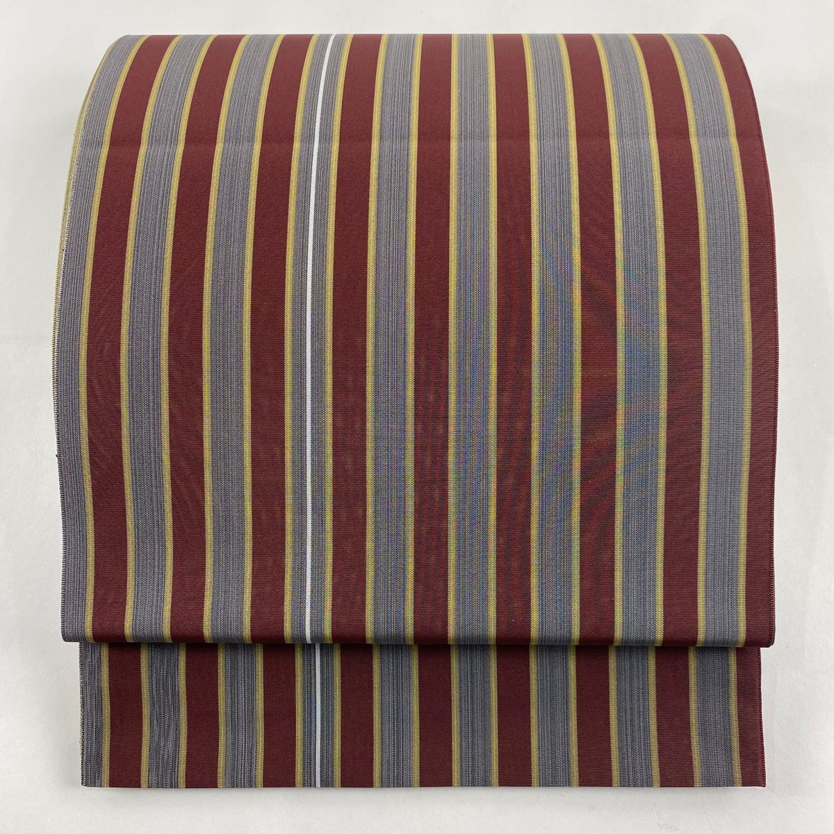 袋帯 証紙 博多織 鈴乃屋 縞 小豆色 全通 正絹