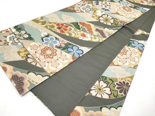 平和屋本店□極上 西陣 白綾苑大庭 六通柄袋帯 唐織 熨斗吉祥花文 金糸