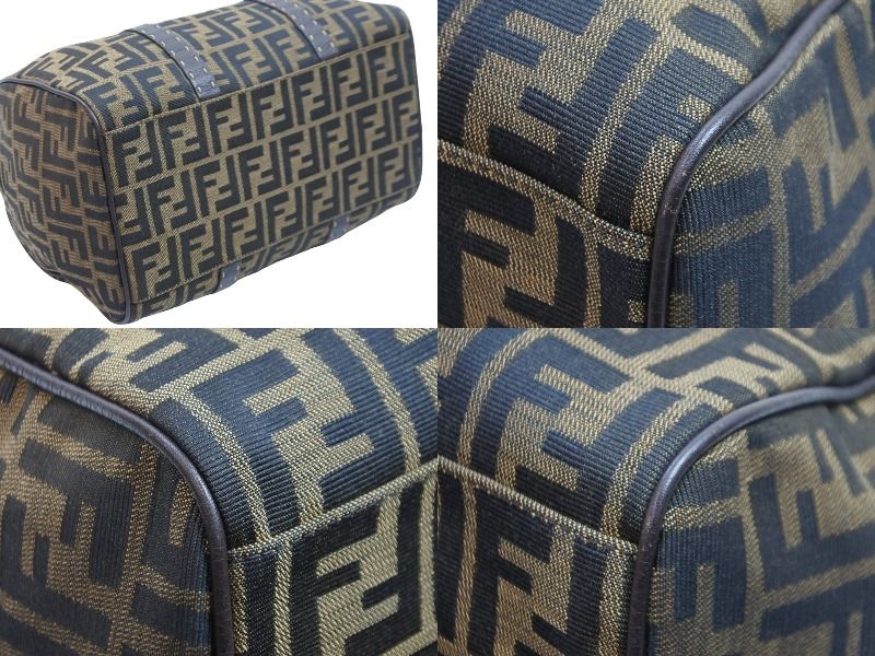 FENDI フェンディ ズッカ柄 ボストンバッグ コットンキャンバス レザー