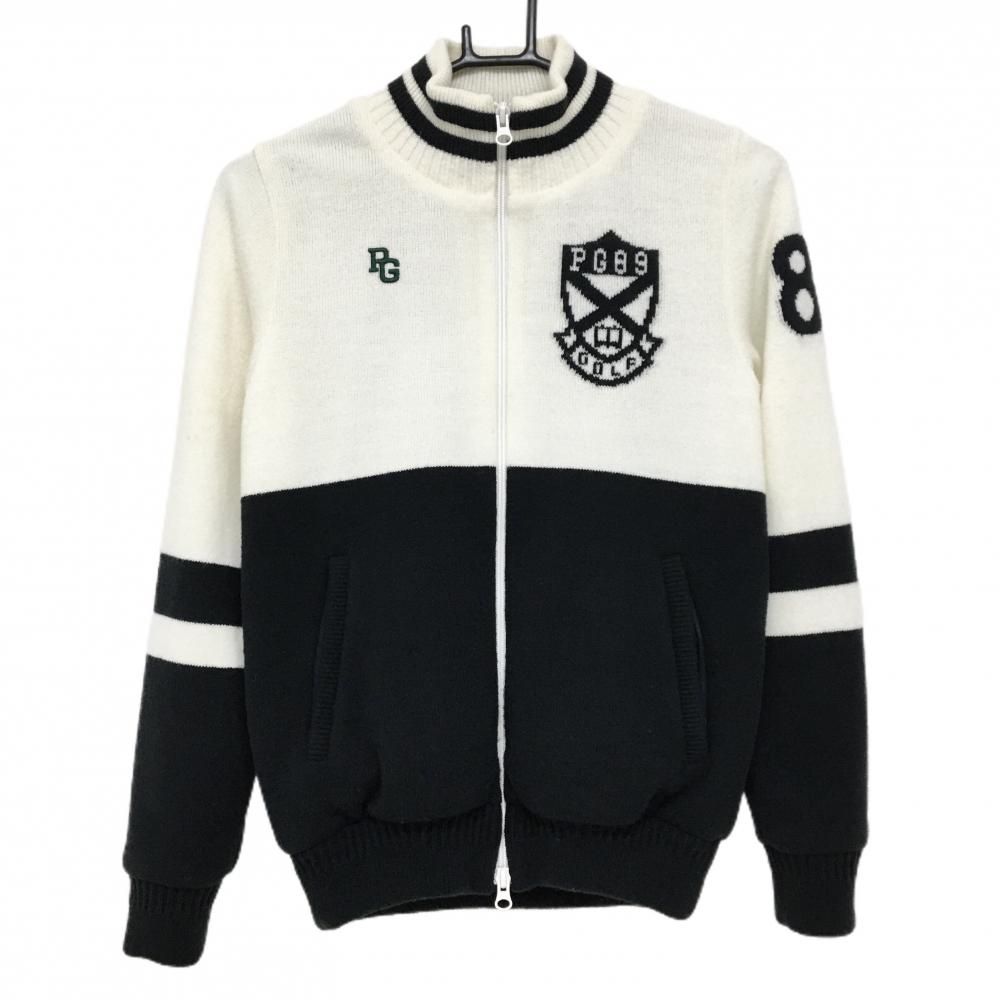 パーリーゲイツ ニットジャケット 白×黒 ウール混 メッシュ裏地 バイカラー レディース 0 S ゴルフウェア PEARLY GATES