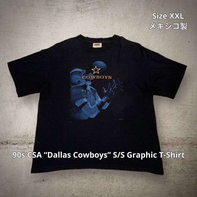 90s CSA “Dallas Cowboys” S/S Graphic T-Shirt ダラス・カウボーイズ グラフィックTシャツ ネイビー  XXLサイズ メキシコ製 NFL アメリカンフットボール アメフト 刺繍 コピーライト入り ビッグサイズ