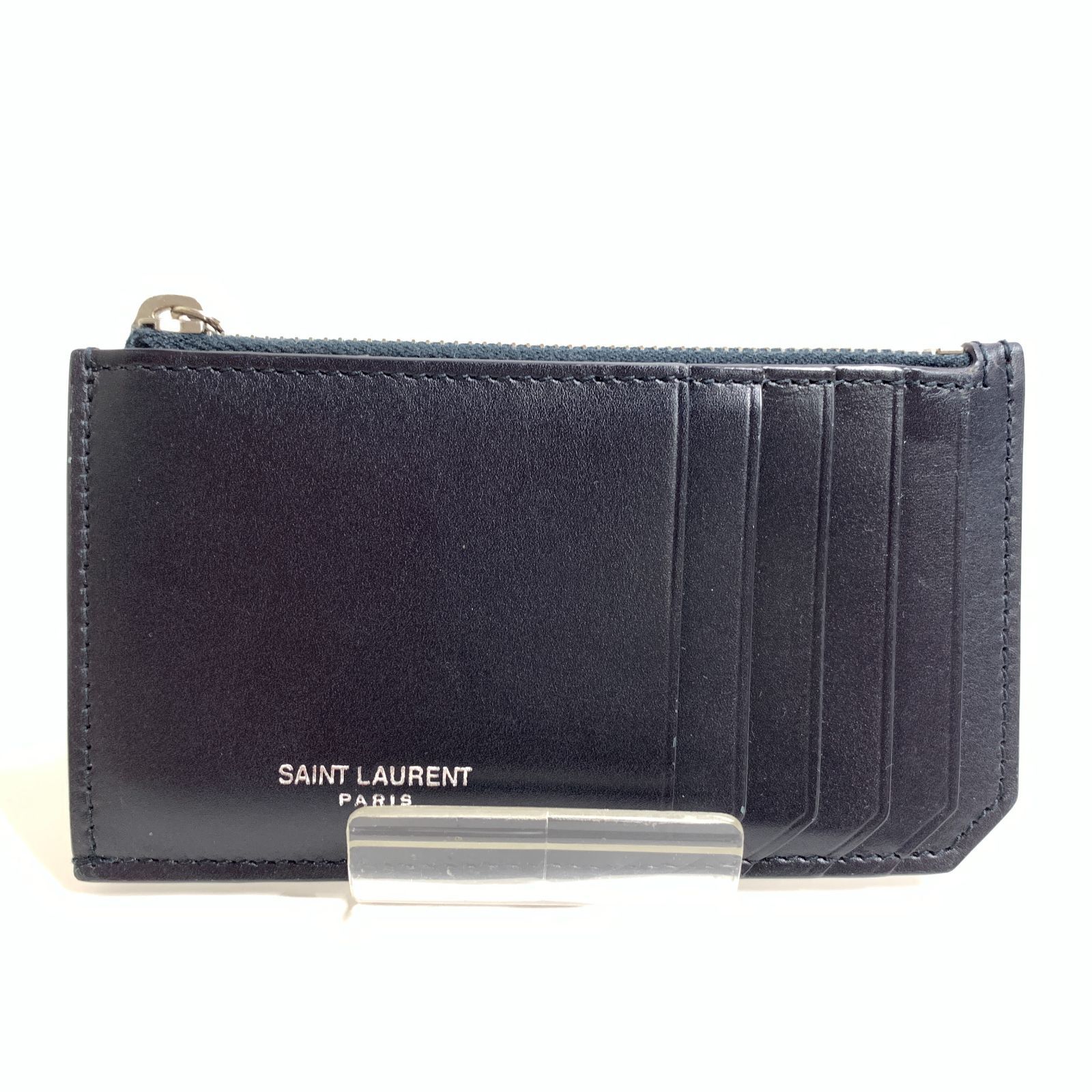 f001 サンローラン SAINT LAURENT フラグメント ジップポーチ レザー 609362 カードケース ホルダー コイン ブラック
