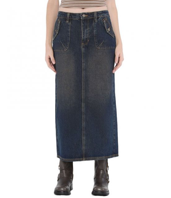 【送料無料】 ゲス レディース スカート ボトムス Guess Originals Mid Rise Long Split Back Denim Midi Skirt Indigo Blue