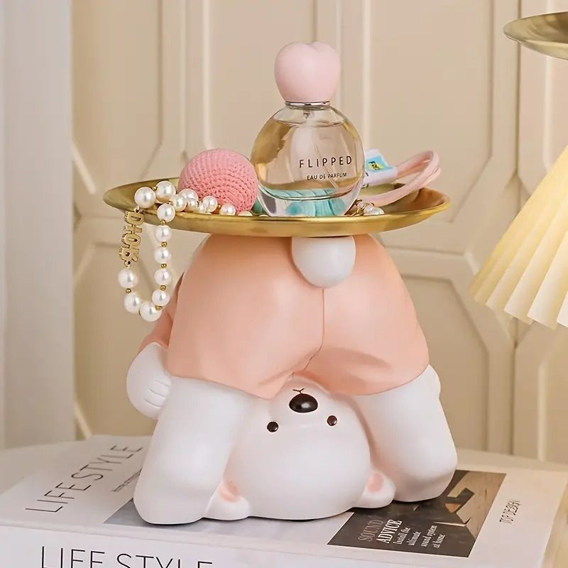 クマのデコレーショントレー ゴールドのトレー 3色展開 ピンク カーキ グレー ゴールド 小物入れ アクセサリートレー SNS映え インスタ映え