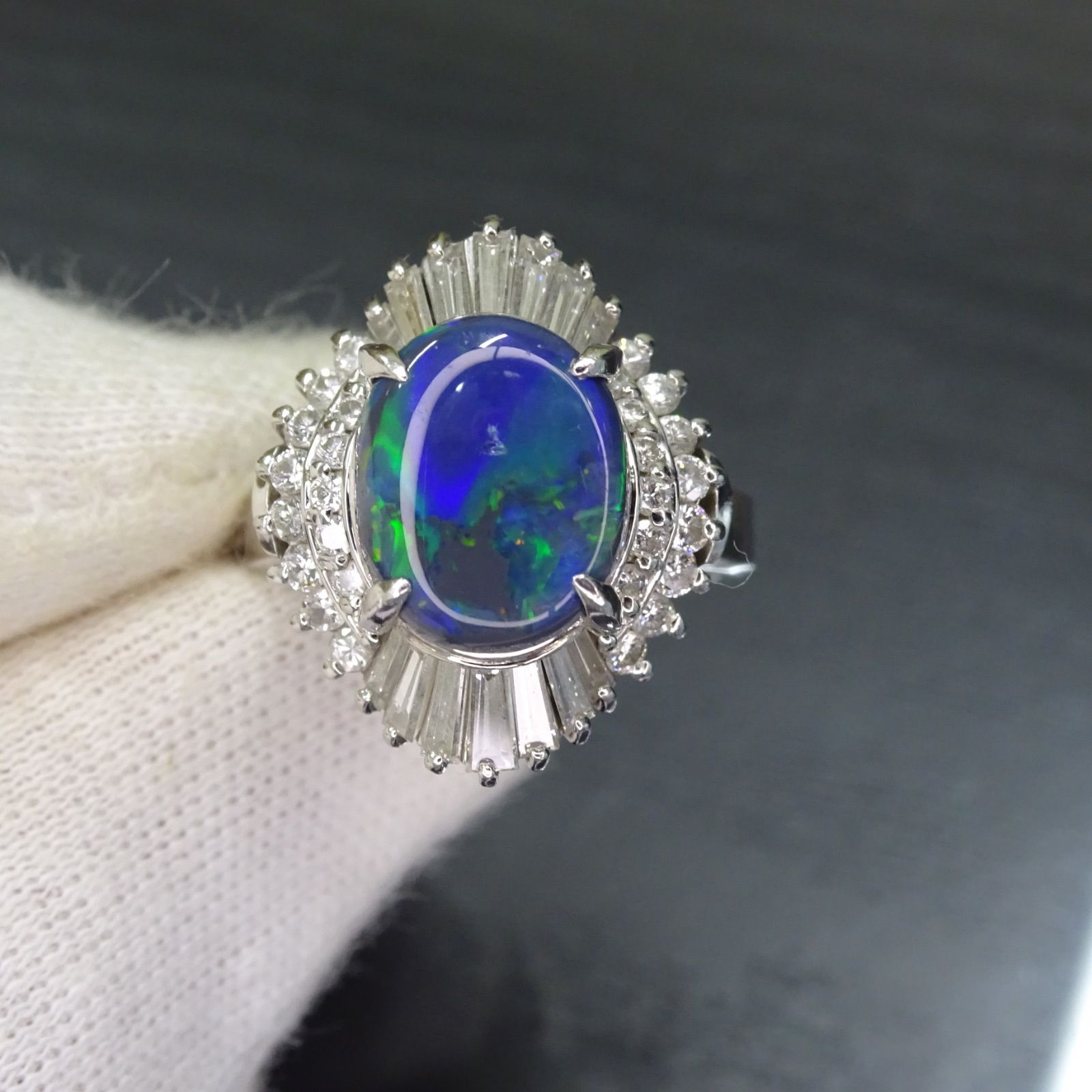 レディース プラチナ pt900 天然ブラックオパール 2.46ct 天然 