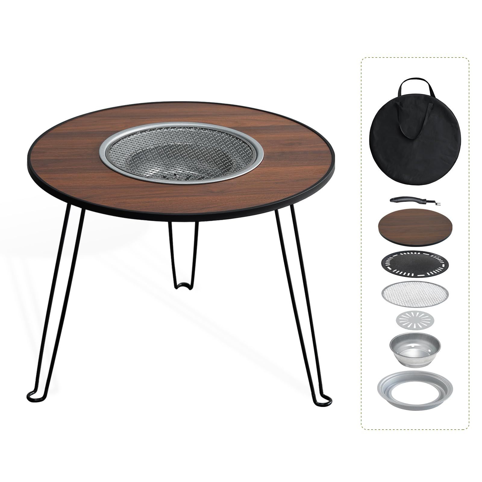 新着商品 LYNCOHOME アウトドアテーブル BBQテーブル 焼肉コンロ 焚き火 折りたたみ式 キャンプ コンパクト 焼網 焼きプレート付き ソロキャンプ 幅60