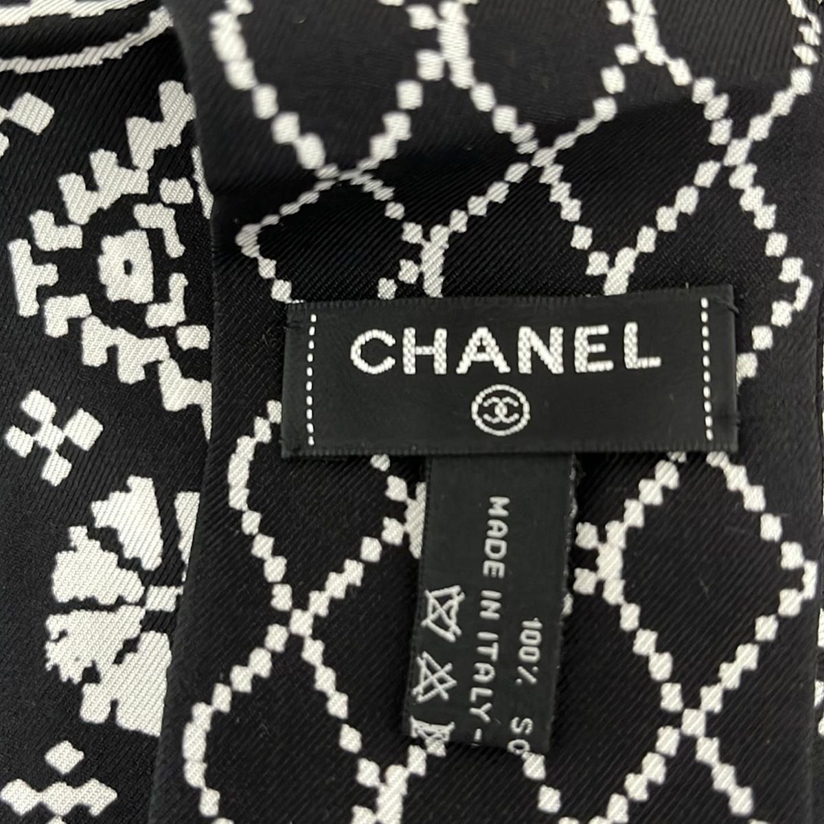CHANEL(シャネル) スカーフ美品 - 黒×白 リボンスカーフ/ヘア