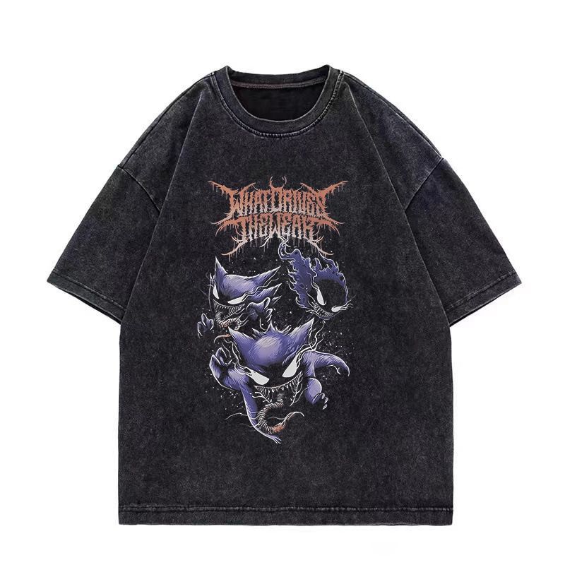 ヴィンテージ加工Tシャツ ポケモン ゲンガー メンズ 做旧半袖 ゆったり