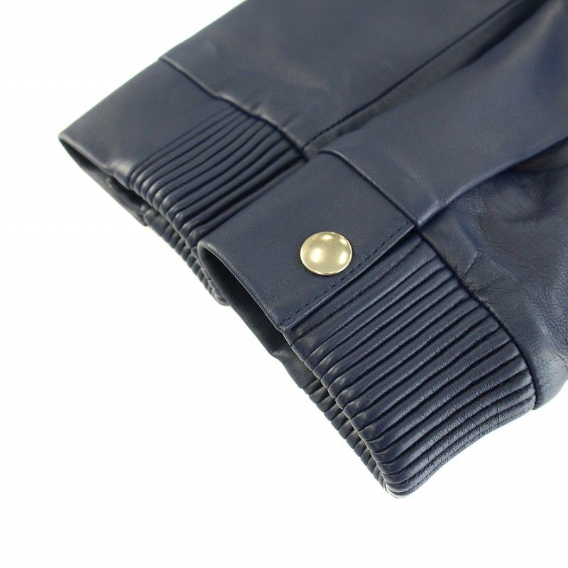 【ランバンオンブルー】レザージャケット アウター フリル ラムレザー 36 紺 ランバンオンブルー LANVIN en Bleu レザージャケット アウター